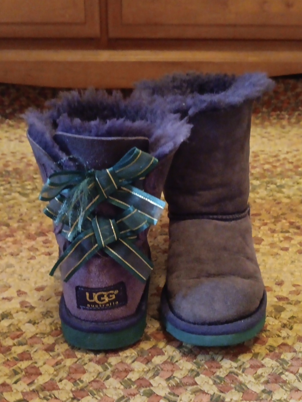 UGG Kids Purple Suede Bow-Back Boots